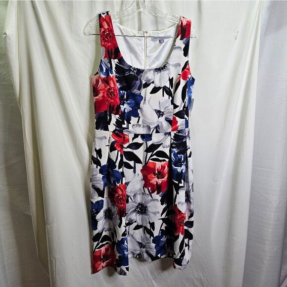 Luxe by Carmen Marc Valvo Red and Blue Floral Sleeveless Midi Dress Size 12 - Picture 10 of 11